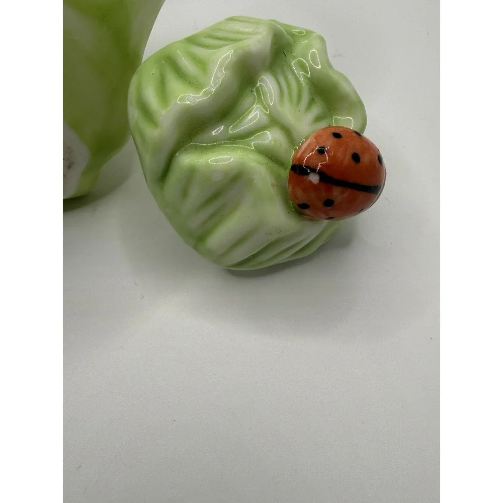 Anthropomorphic Vegetable Face Ceramic Teapot Ladybug Leaf Lid Smiling Goofy